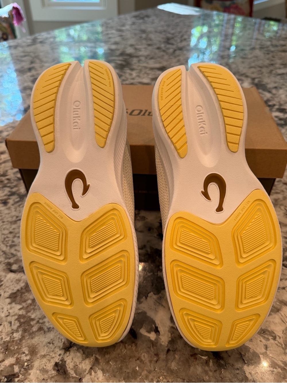 OluKai Cream Knit Sneakers with Pale Yellow Collar - Picture 5 of 5